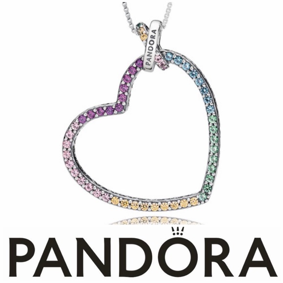 Pandora Jewelry - New! RETIRED Pandora charm Heart Necklace Multicolor Gems with chain